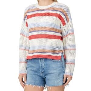 Joie Diza Cropped Striped Cotton Crewneck Sweater Size Small